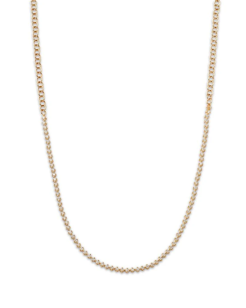 14K Yellow Gold Lab Grown Diamond Tennis Necklace, 16"