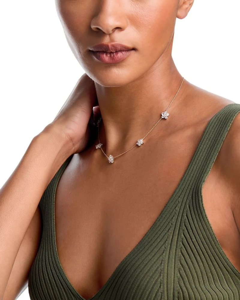 14K Yellow Gold Floral Lab Grown Diamond Station Necklace, 16"