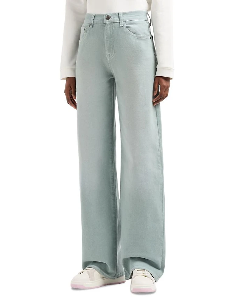 High Rise Straight Leg Jeans Light Green