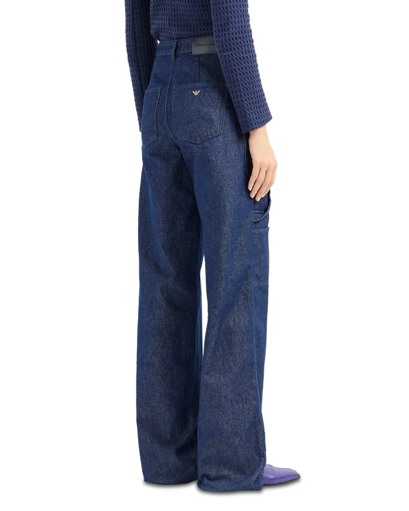 High Rise Cargo Jeans Dark Denim