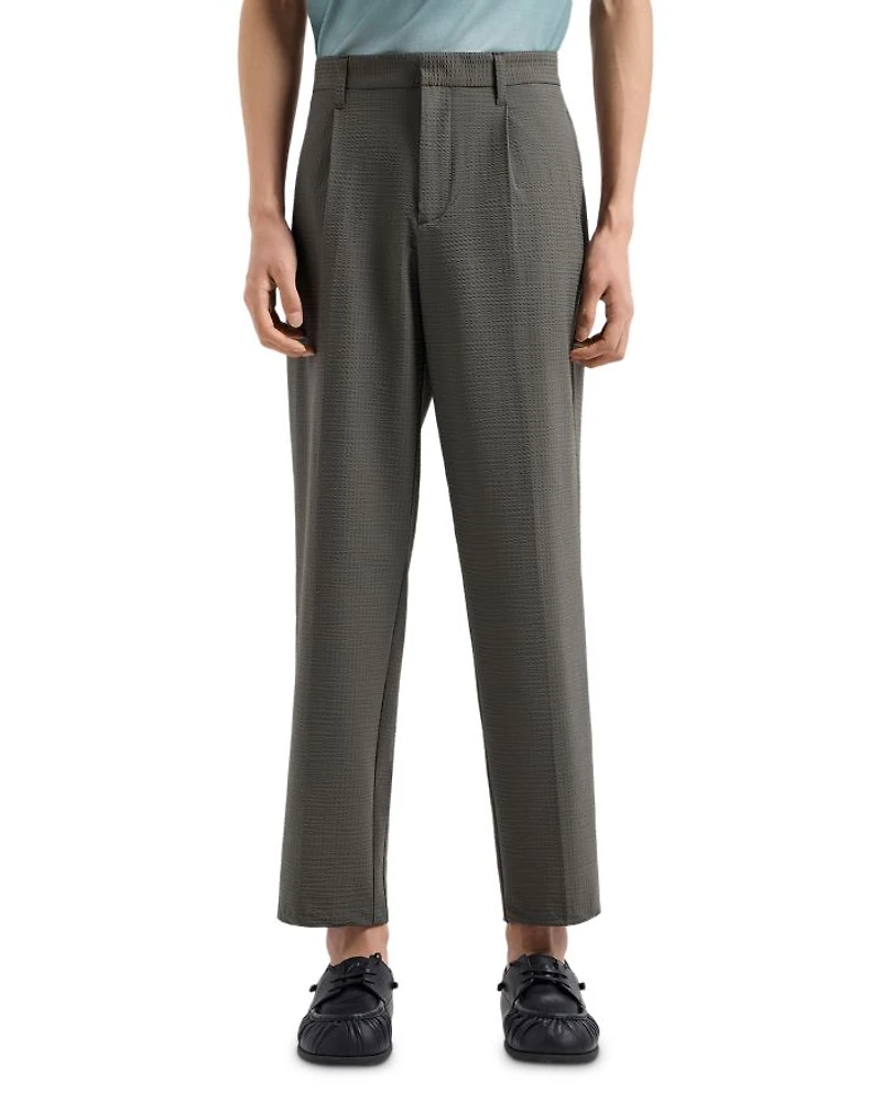 Technical Nylon Blend Seersucker Regular Fit Pleated Pants