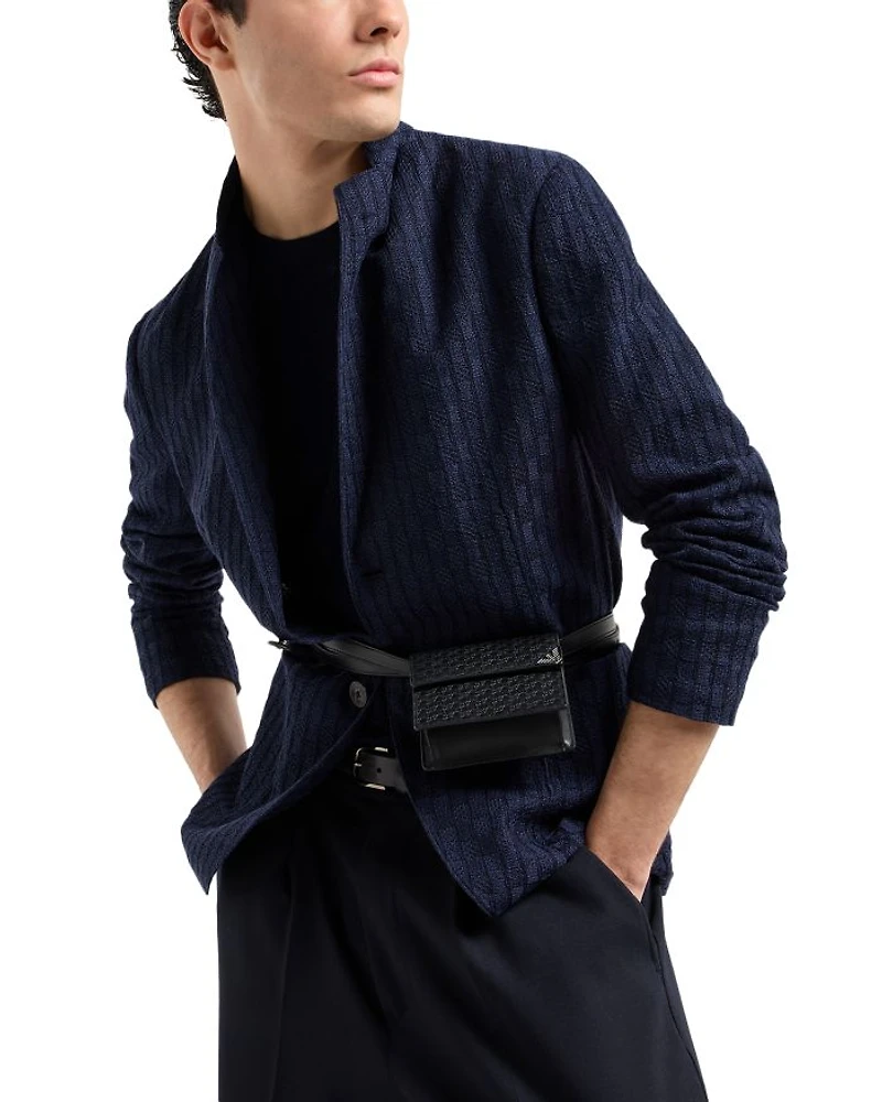 Modern Fit Geometric Patterned Bonded Knit Wool Blazer