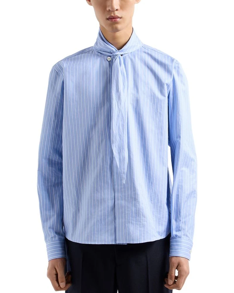 Twill Effect Striped Heavy Cotton Shirt with Tie