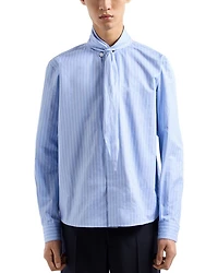 Twill Effect Striped Heavy Cotton Shirt with Tie