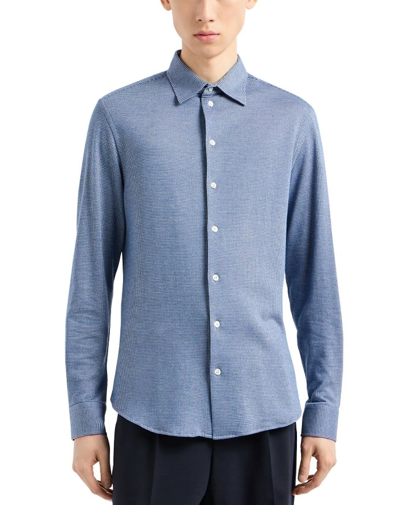 Houndstooth Jersey Button Down Shirt