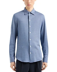Houndstooth Jersey Button Down Shirt