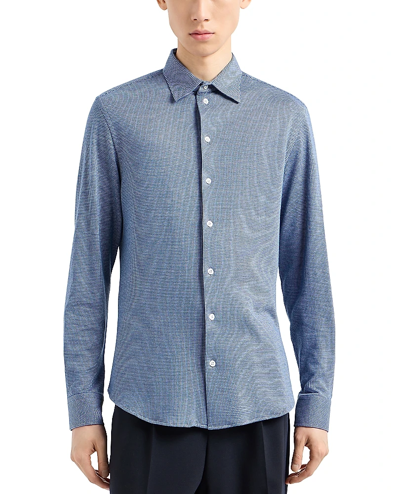 Emporio Armani Houndstooth Jersey Button Down Shirt