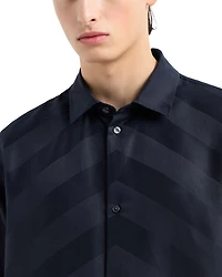 Chevron Patterned Hooded Short Sleeve Button Down Shirt