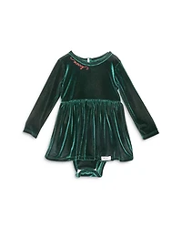 Girls' Holiday Bubble Romper Emerald Stretch Velvet - Baby