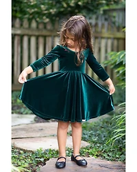 Girls' Holiday Twirly Dress Emerald Stretch Velvet - Little Kid, Big Kid