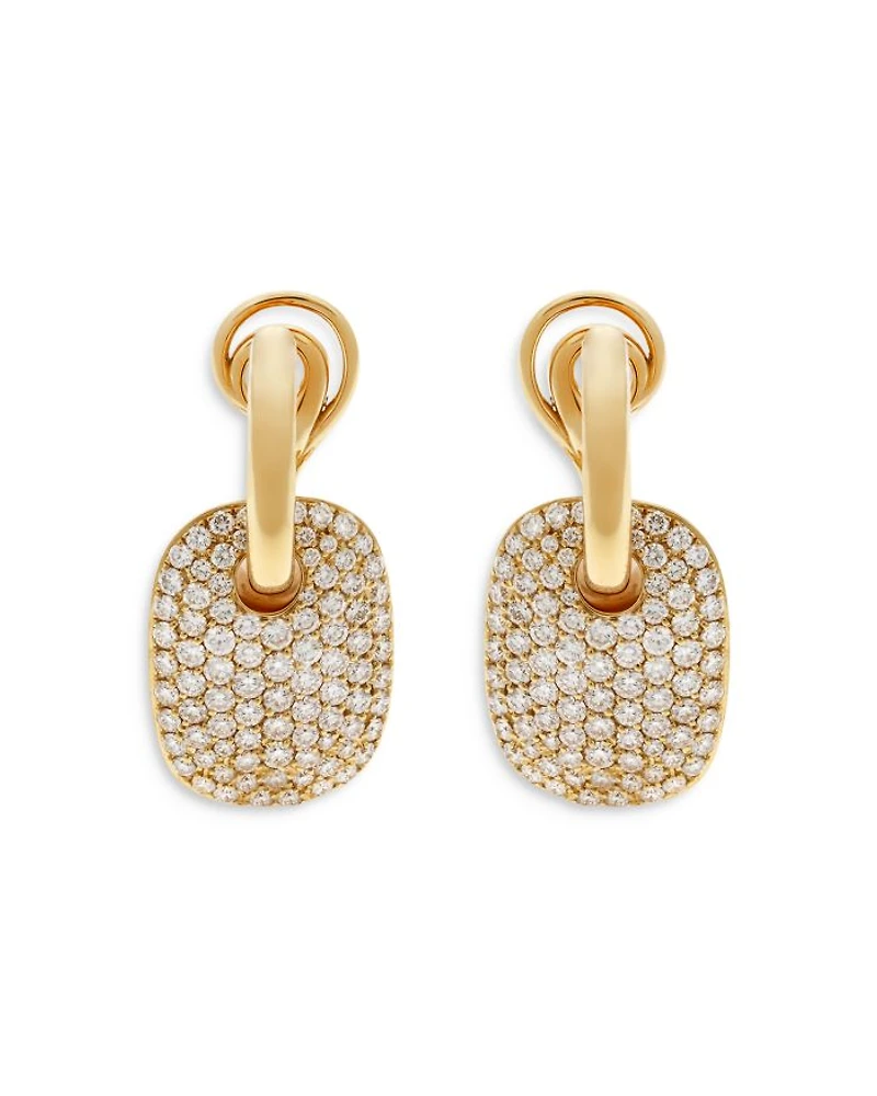18K Yellow Gold Pavé Diamond Rectangular Drop Earrings - Exclusive