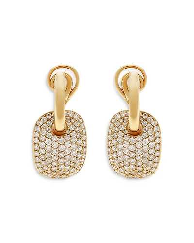 18K Yellow Gold Pavé Diamond Rectangular Drop Earrings - Exclusive
