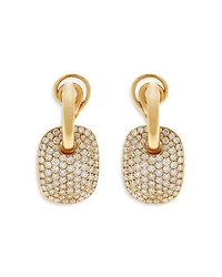 18K Yellow Gold Pavé Diamond Rectangular Drop Earrings - Exclusive