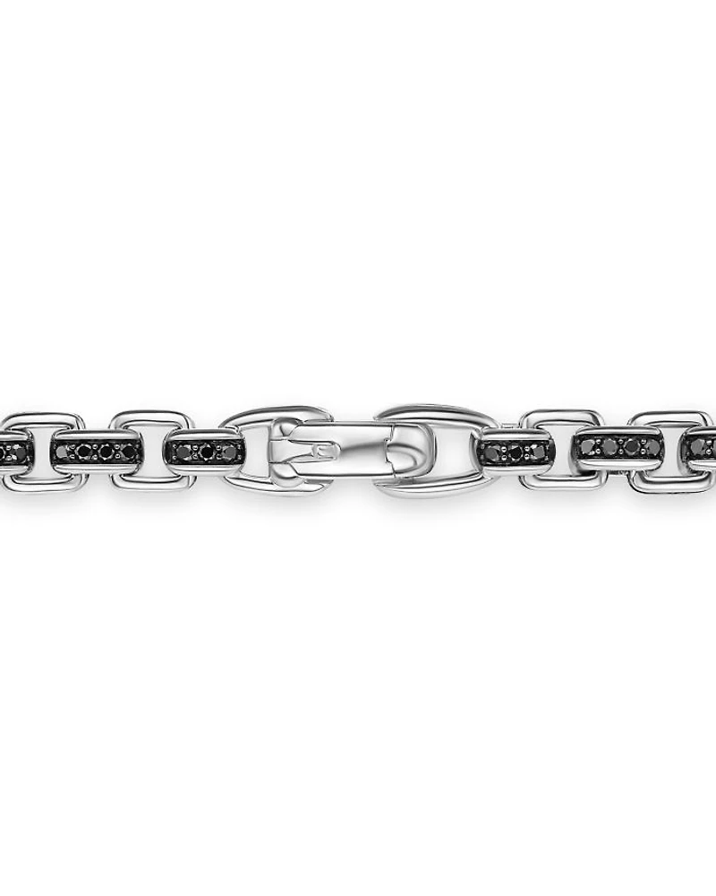 Box Chain Necklace in Sterling Silver with Pavé Black Diamonds 7.3mm