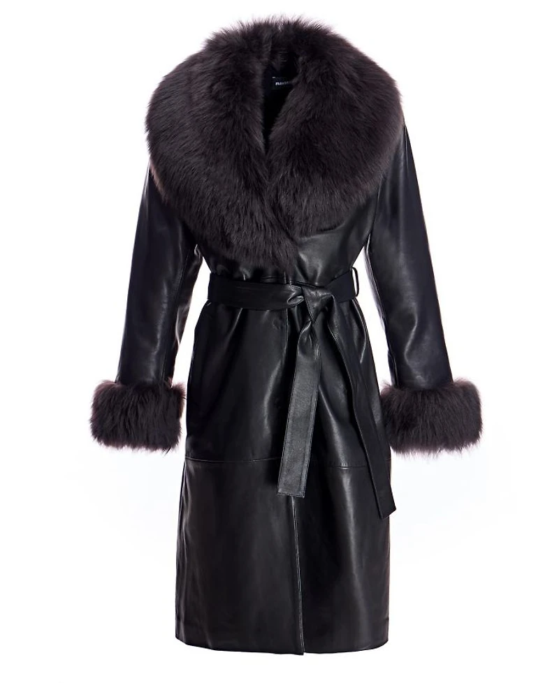Leather Coat with Shearling Trim