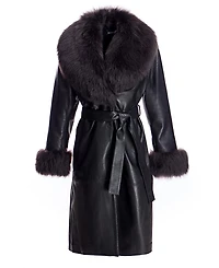 Leather Coat with Shearling Trim