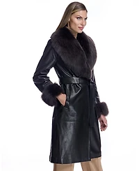 Leather Coat with Shearling Trim