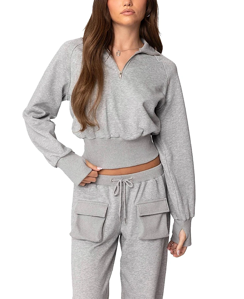 Edikted Bailey French Terry Quarter Zip Top