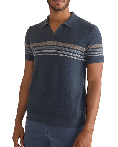 Liam Cotton, Nylon & Wool Stripe Sweater Knit Open Collar Polo Shirt