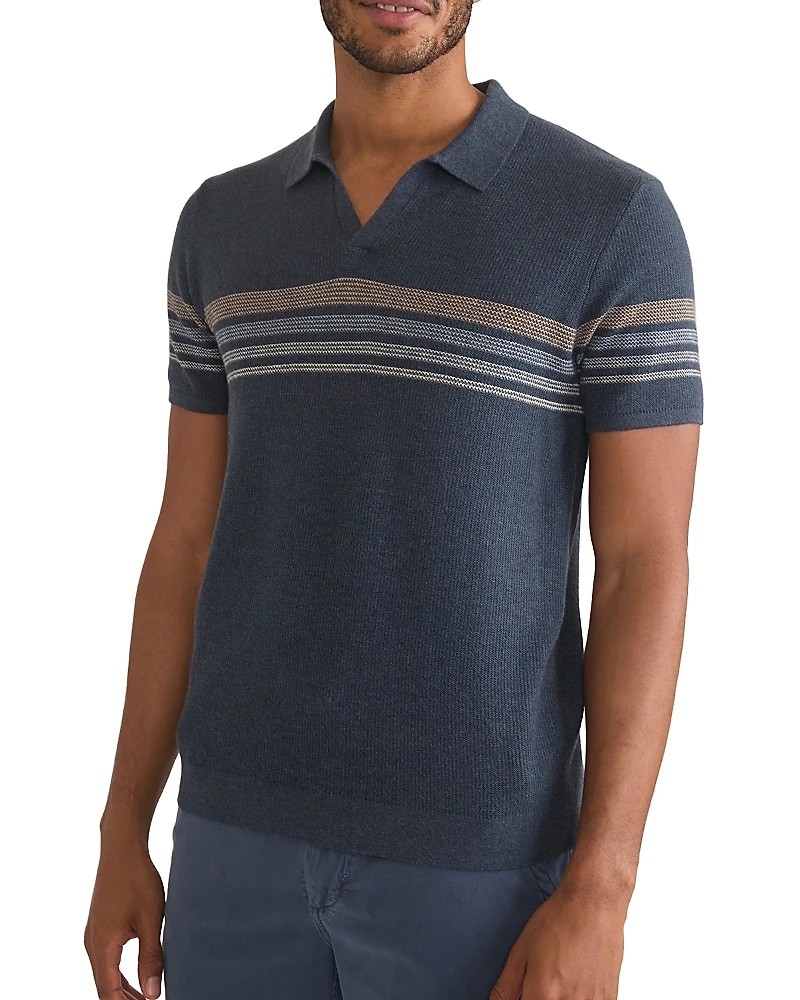 Marine Layer Liam Cotton, Nylon & Wool Stripe Sweater Knit Open Collar Polo Shirt