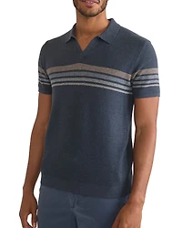 Marine Layer Liam Cotton, Nylon & Wool Stripe Sweater Knit Open Collar Polo Shirt