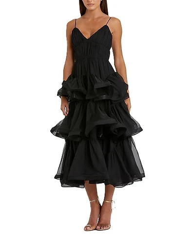 Mac Duggal Tiered V-Neck Dress