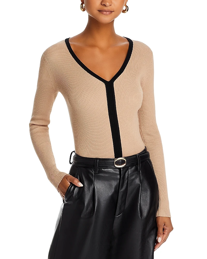 T Tahari V Neck Ribbed Sweater