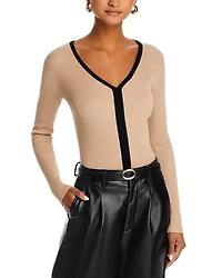 T Tahari V Neck Ribbed Sweater