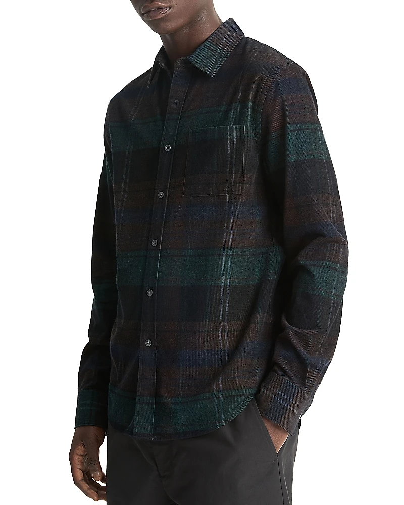 Vince Sierra Cotton Corduroy Plaid Regular Fit Button Down Shirt