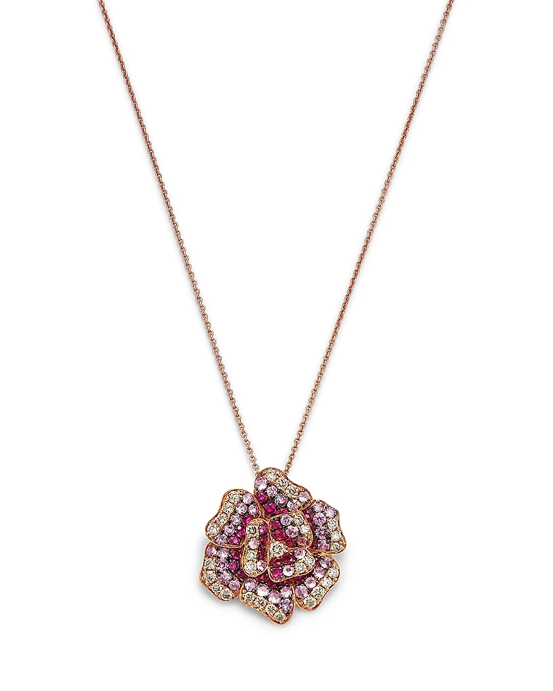 Bloomingdale's Fine Collection Pink Sapphire & Diamond Rose Flower Pendant Necklace