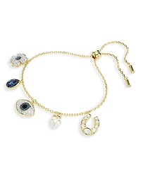 Symbolica Crystal & Imitation Pearl Mixed Charm Slider Bracelet in Gold Tone
