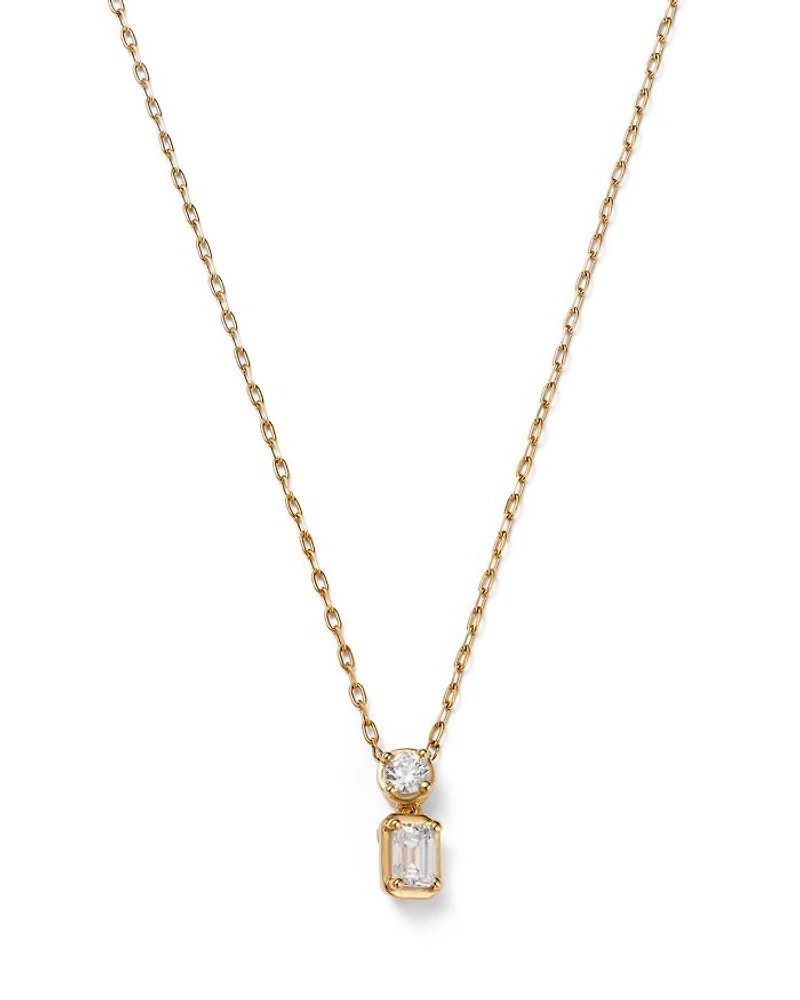 Diamond Round & Emerald Cut Pendant Necklace in 14K Yellow Gold, 0.33 tcw
