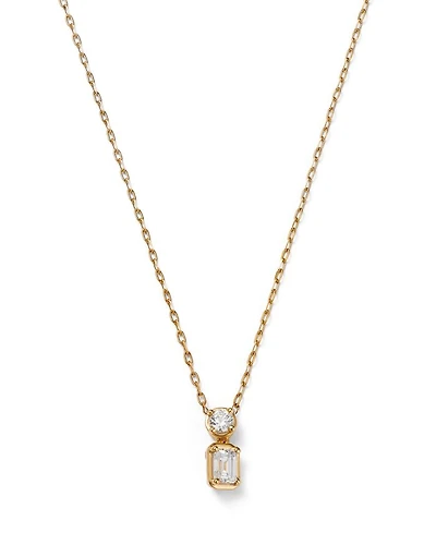 Diamond Round & Emerald Cut Pendant Necklace in 14K Yellow Gold, 0.33 tcw