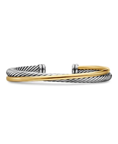 Crossover Two Row Cuff Sterling Silver with 18K Yellow Gold, 5mm