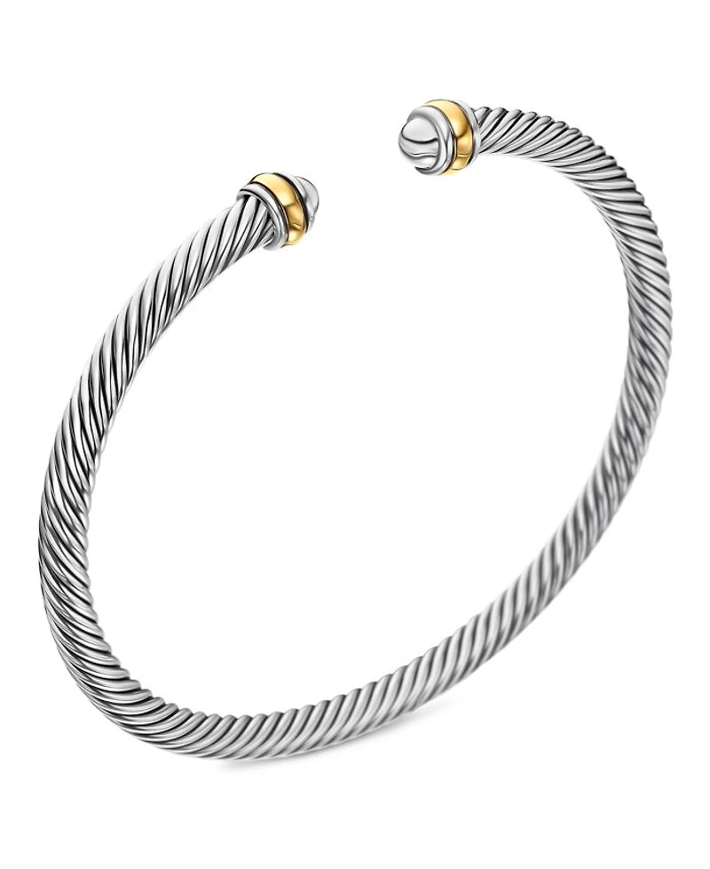 Classic Cable Bracelet Sterling Silver with 18K Yellow Gold, 4mm