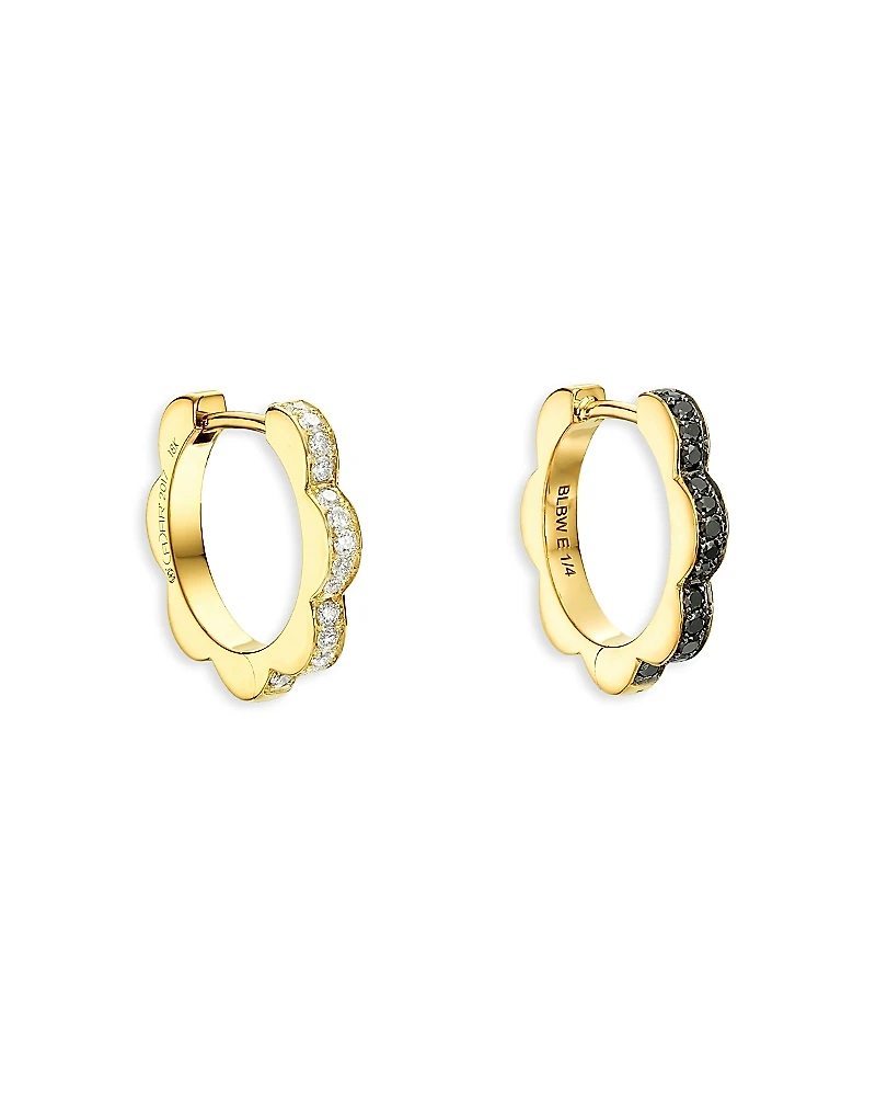 Cadar 18K Yellow Gold Bloom White & Black Diamond Outline Flower Hoop Earrings