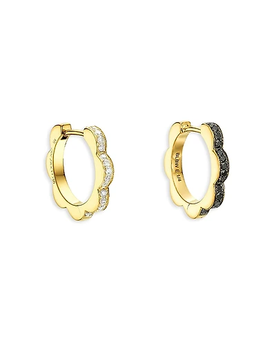 Cadar 18K Yellow Gold Bloom White & Black Diamond Outline Flower Hoop Earrings