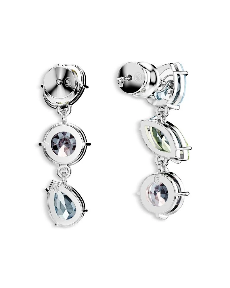 Gema Multicolor Crystal Mismatch Triple Drop Earrings in Rhodium Plated
