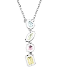 Gema Multicolor Crystal Lariat Necklace in Rhodium Plated, 14.87"-16.87"