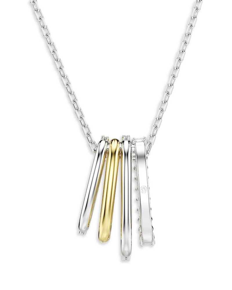 Hyperbola Crystal Multi Ring Pendant Necklace in Gold Tone & Rhodium Plated, 14.87"-16.87"