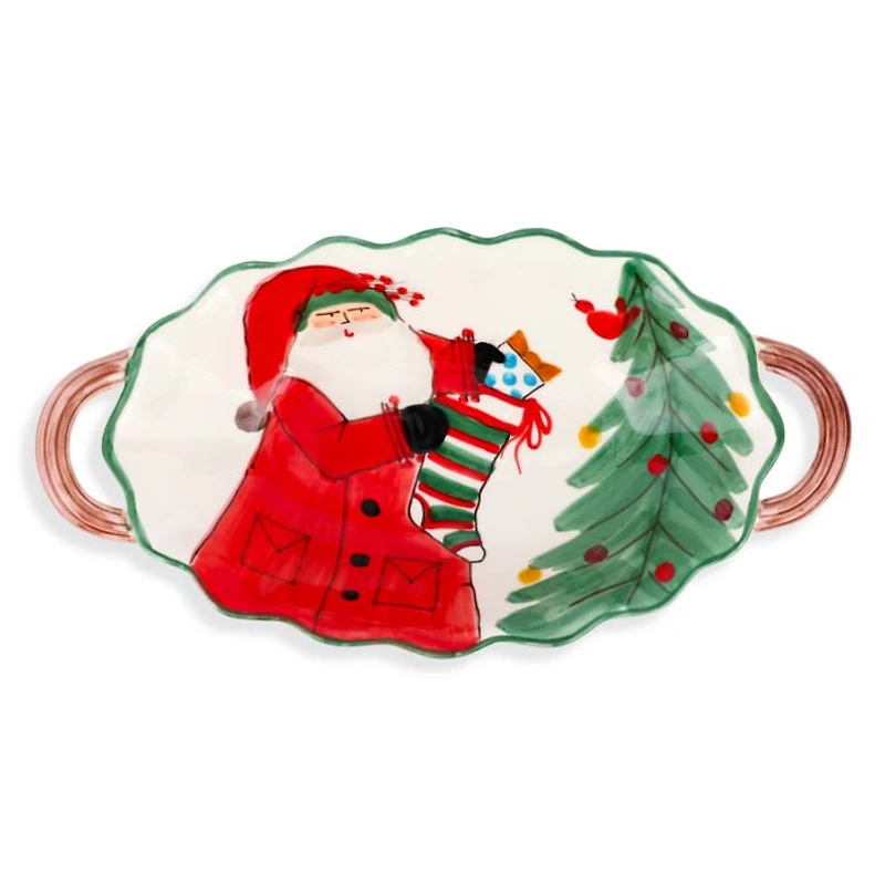 Old St. Nick Handled Scalloped Oval Bowl