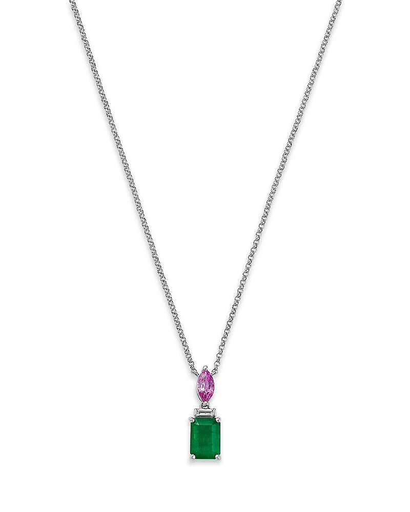Bloomingdale's Fine Collection Emerald, Pink Sapphire & Diamond Pendant Necklace