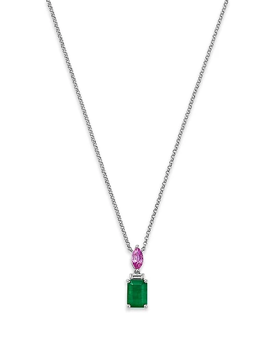 Bloomingdale's Fine Collection Emerald, Pink Sapphire & Diamond Pendant Necklace