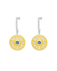 14K Yellow Gold Diamond & Blue Topaz Disc Drop Earrings