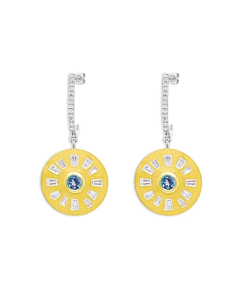 Meira T 14K Yellow Gold Diamond & Blue Topaz Disc Drop Earrings