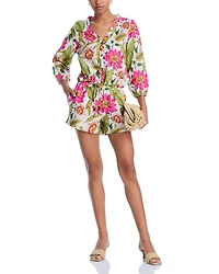 Tropical Floral Blouson Shirt Swim Cover-Up