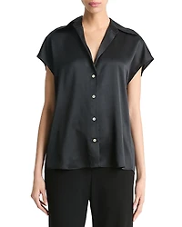 Vince Silk Cap Sleeve Ruched Back Shirt