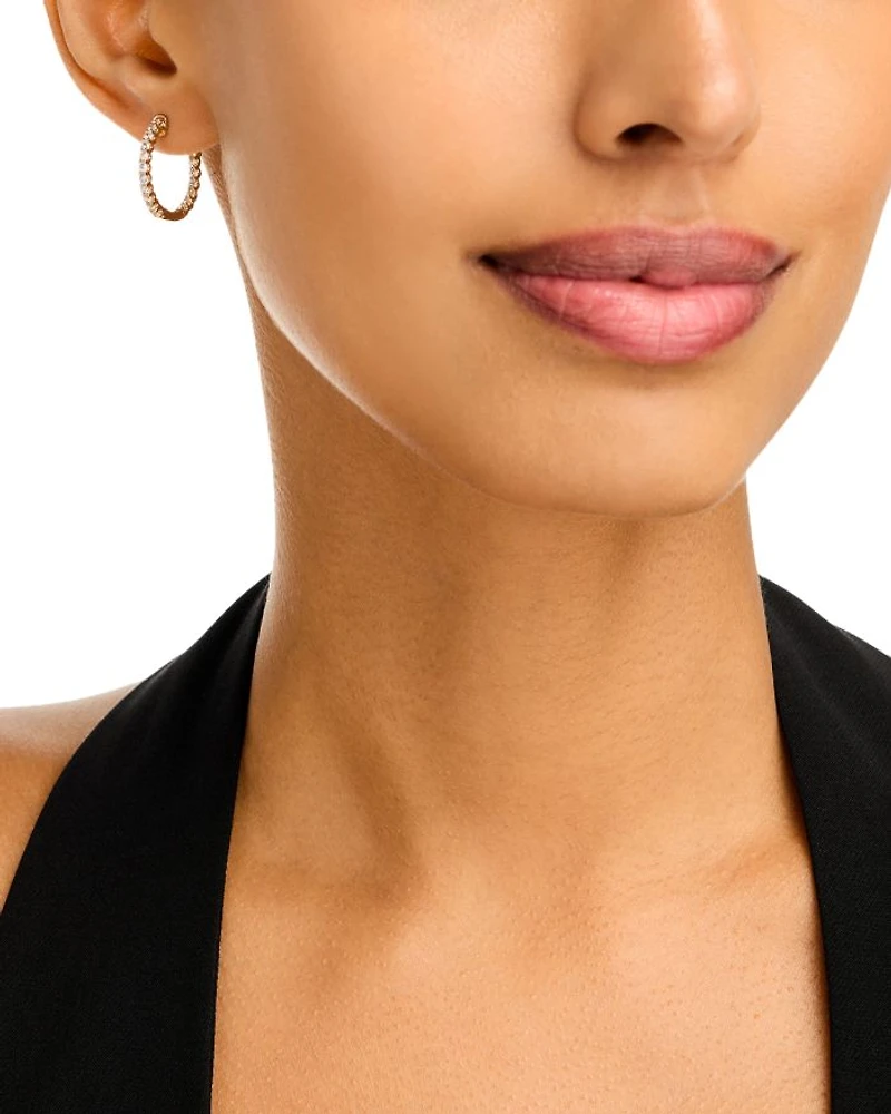 Diamond Inside Out Round Hoop Earrings in 14K Yellow Gold, 1 tcw