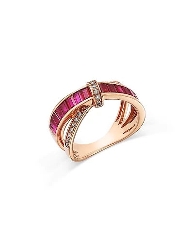 Bloomingdale's Fine Collection Ruby & Diamond Crossover Statement Ring