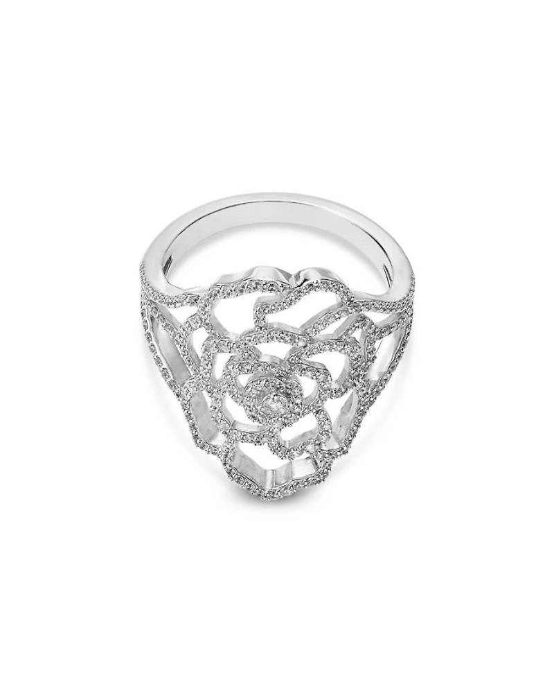 Diamond Flower Ring 14K White Gold, 0.75 tcw